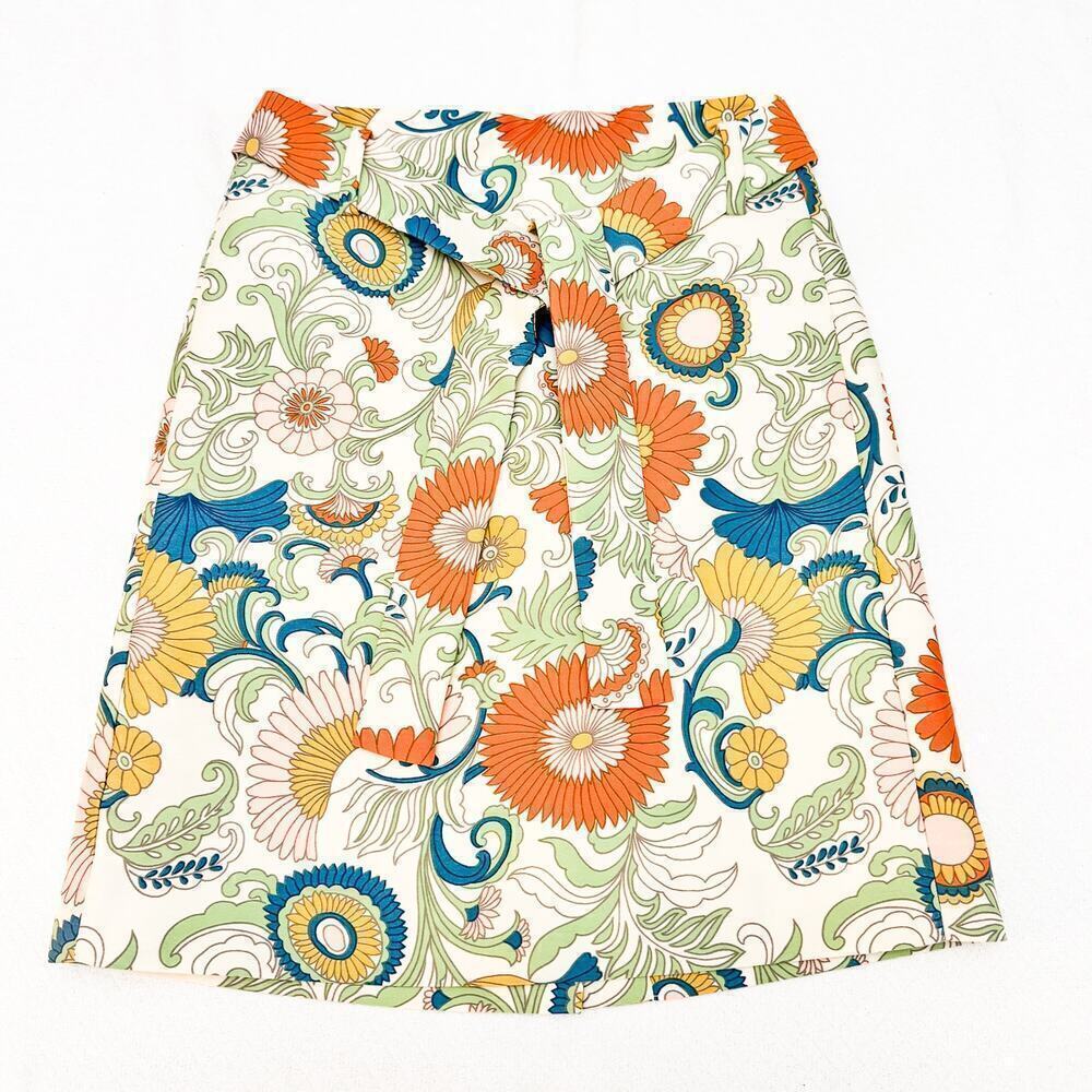 J. Crew Cream Flower Patterned Belted Pencil Skirt Size 4 Petite NWOT